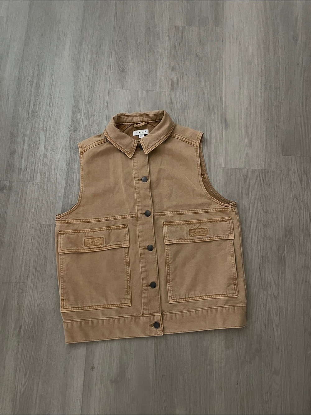 NWT Topshop Sleeveless Canvas Work Vest size 4/6 Tan Brown Gorpcore Women's